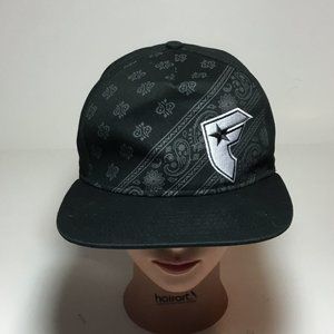 Famous Snap-Back Black Paisly Flat Brim Hat GUC